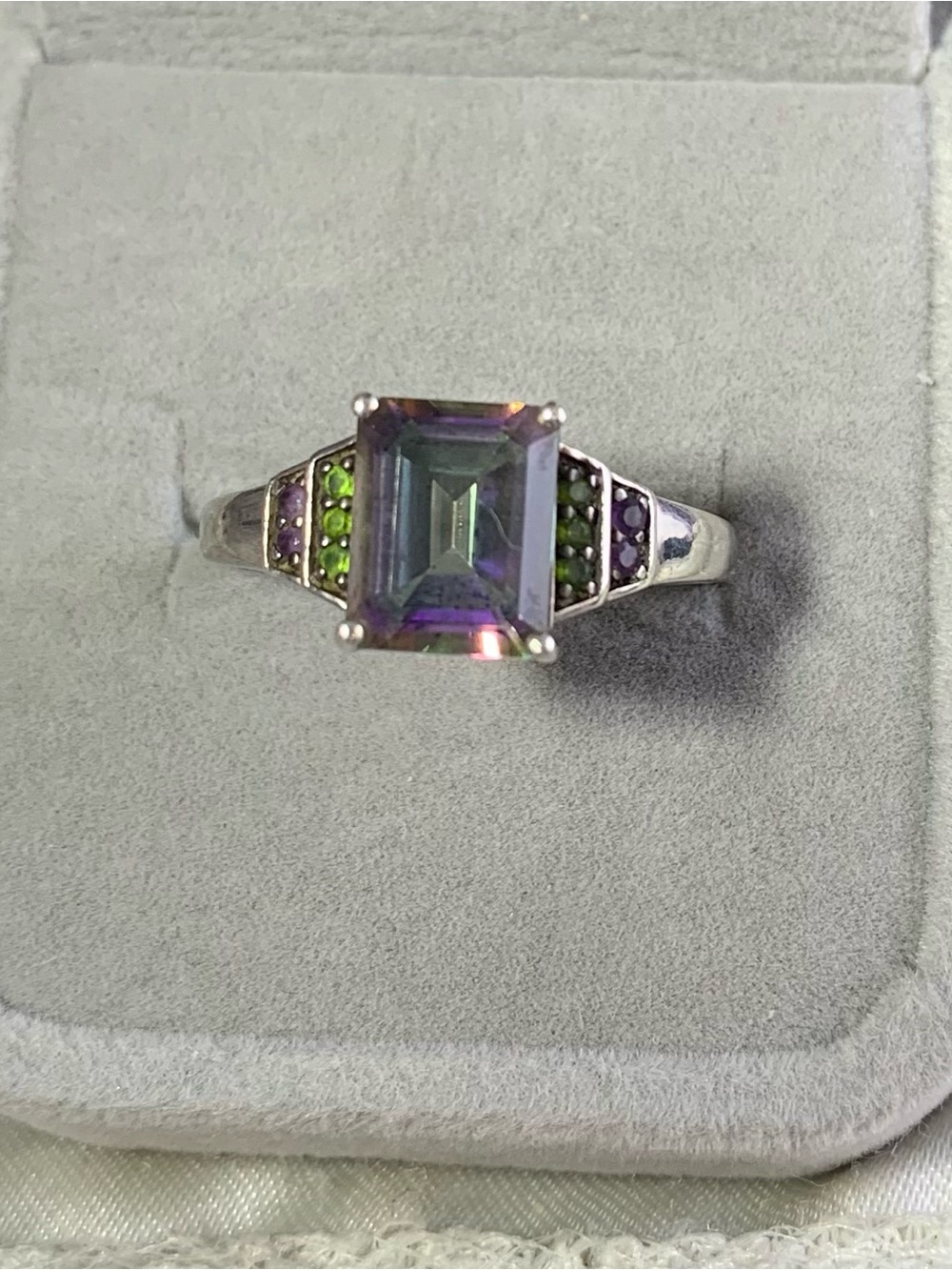 Sterling Mystic Topaz Ring with Purple and Green Accents